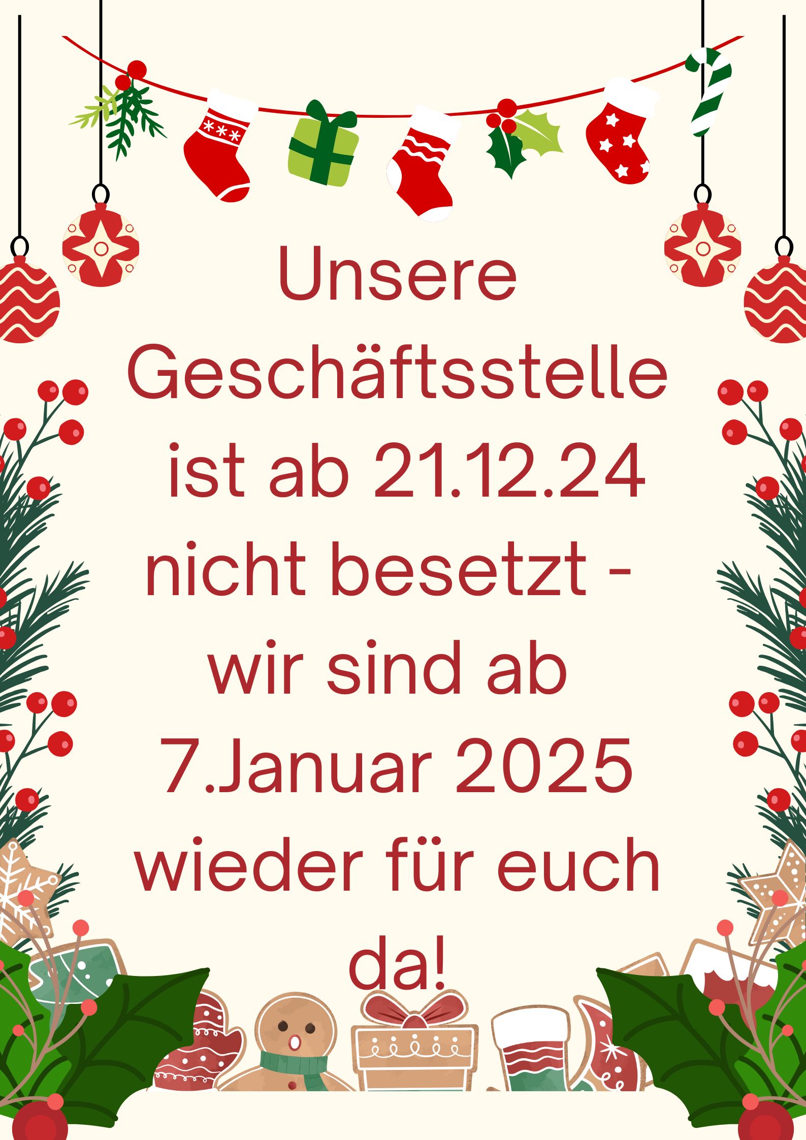 Unsere Geschäftsstelle ist ab 20.12.24 nicht besetzt – wir sind ab 7.Januar 2025 wieder für euch da!